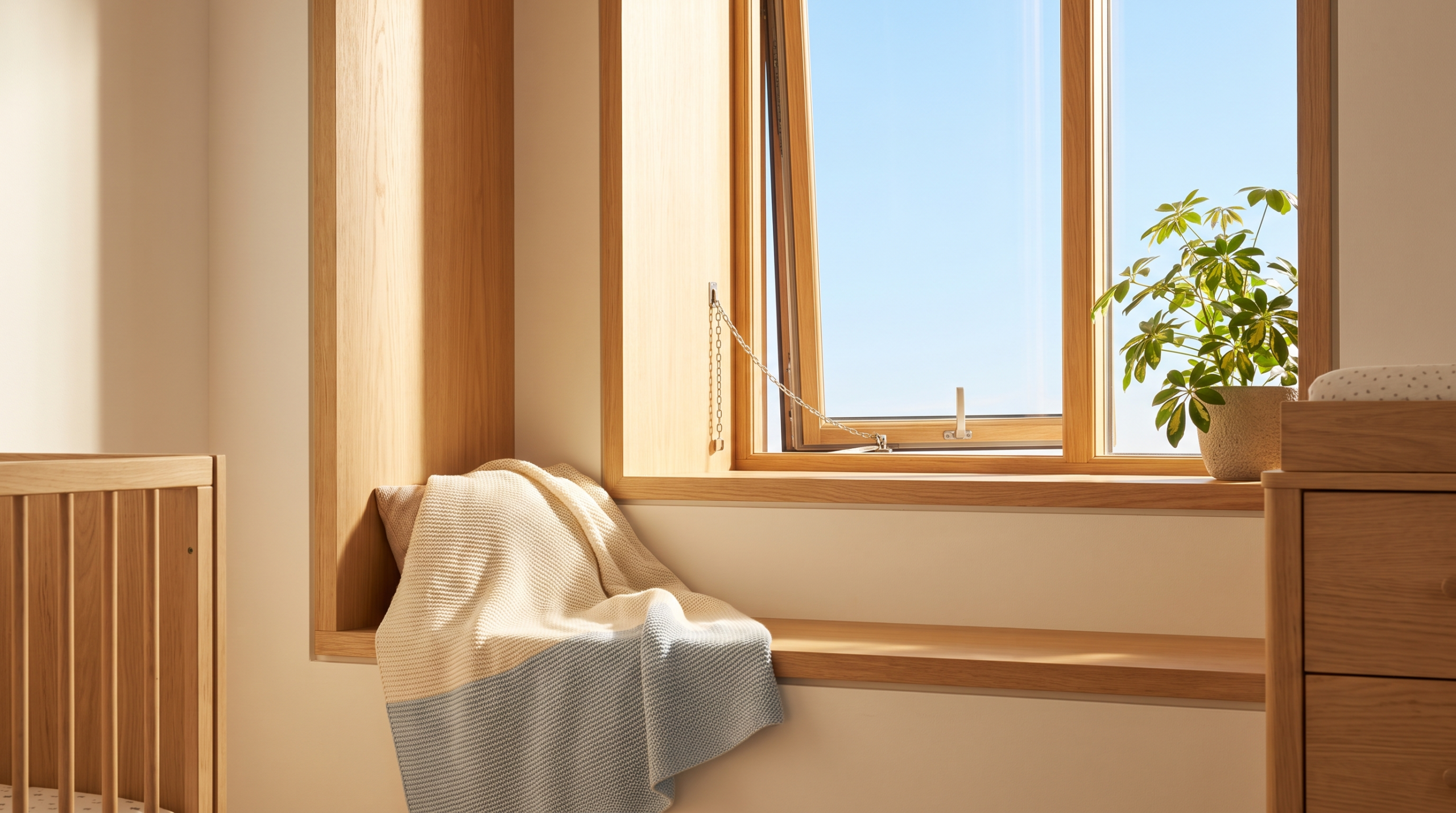 Fenster Kinderzimmer Sicherheit: Fensterbegrenzer begrenzt den Öffnungsspalt im Kinderzimmer