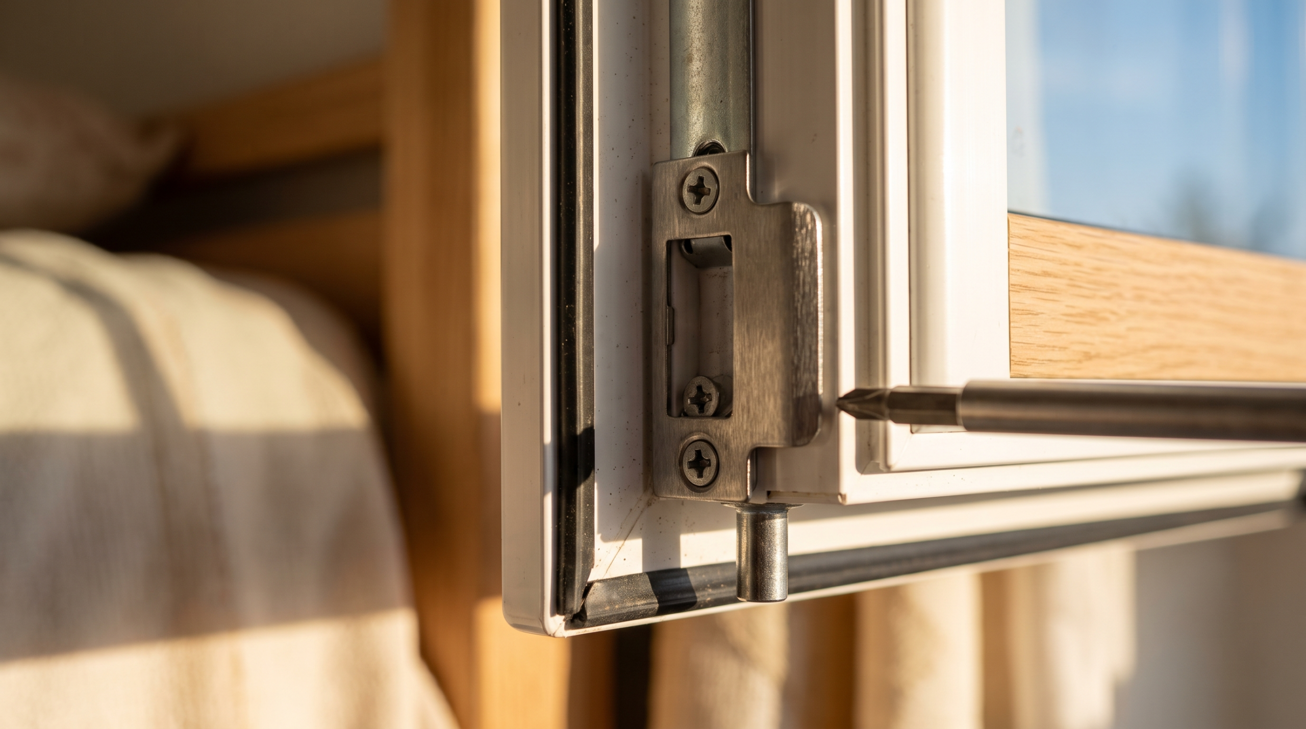 Sicherheitsschließblech für Pilzkopfverriegelung Fenster wird montiert