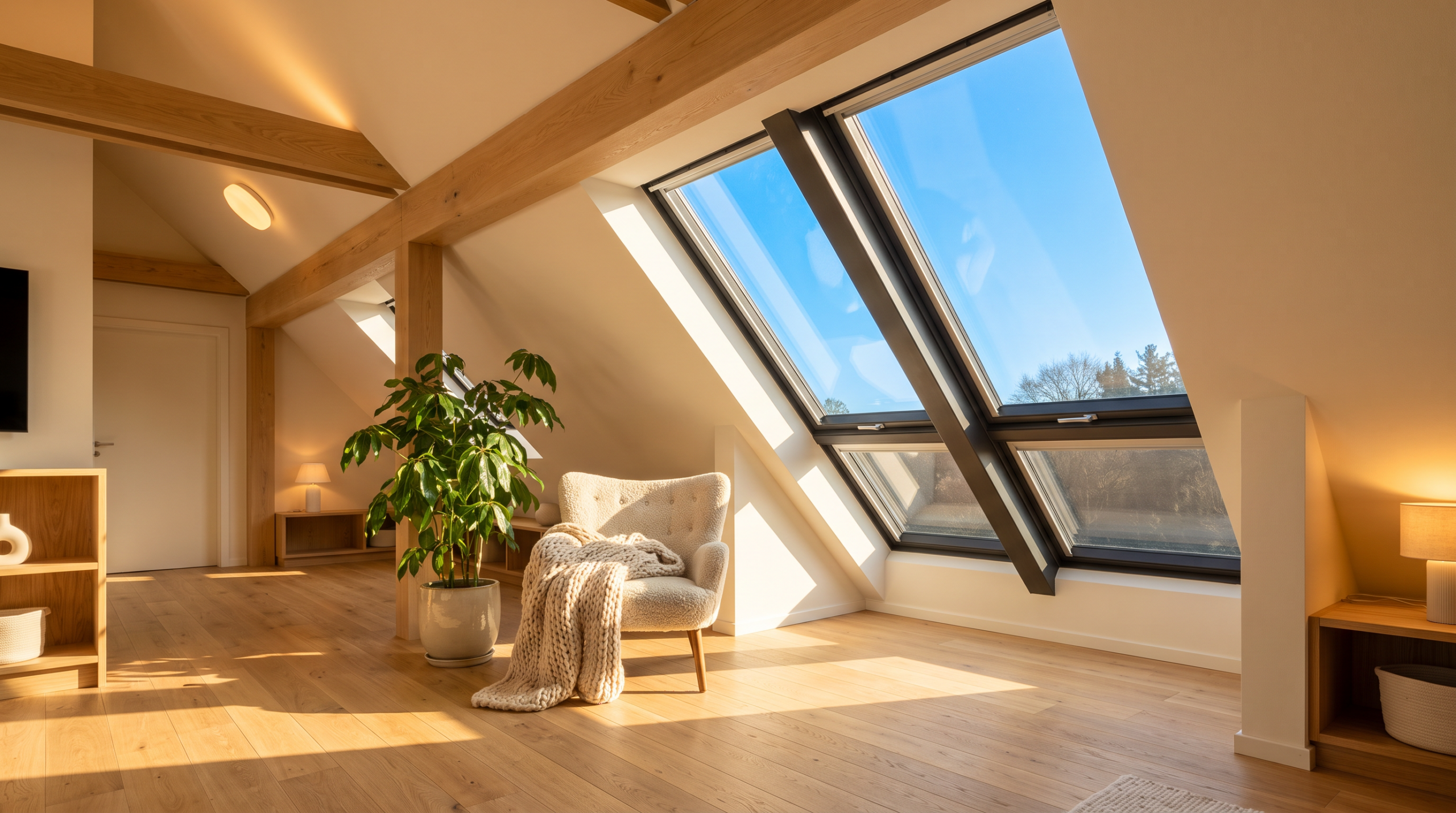 U-Wert Fenster: Helles Dachgeschoss mit energieeffizienten Fenstern